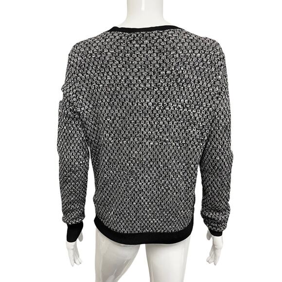 CARVEN Black White Knit Crewneck Metal Accent Long Sleeve Pullover Sweater Top M - Picture 2 of 4